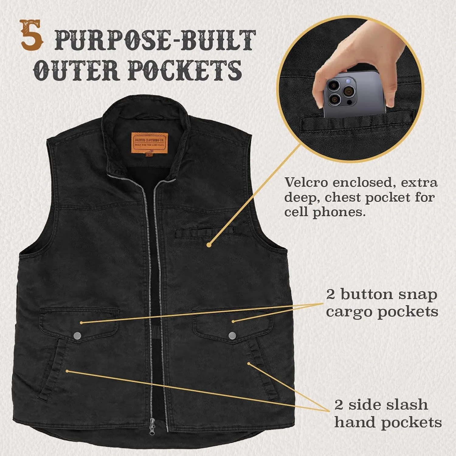 | Men's 8 Pocket Poly Canvas Western Utility Vest | Distressed Finish