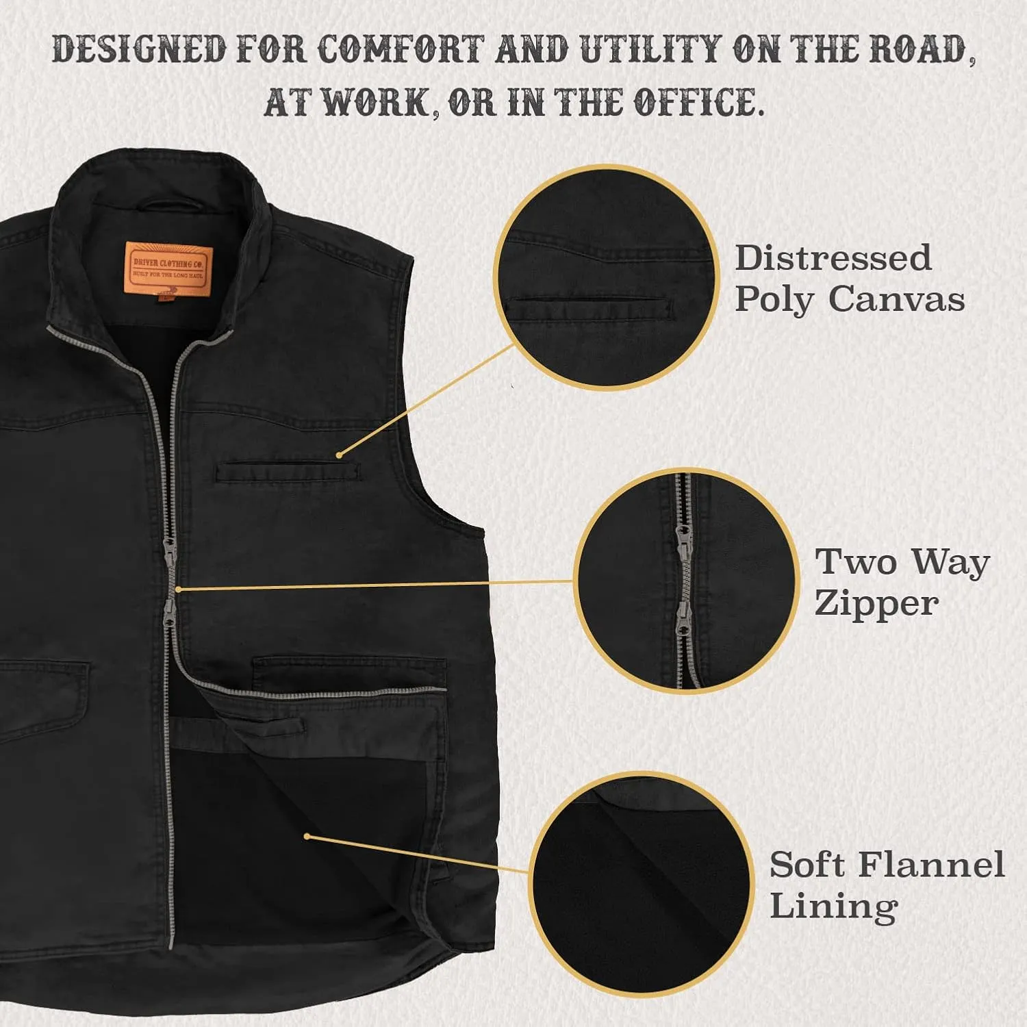 | Men's 8 Pocket Poly Canvas Western Utility Vest | Distressed Finish