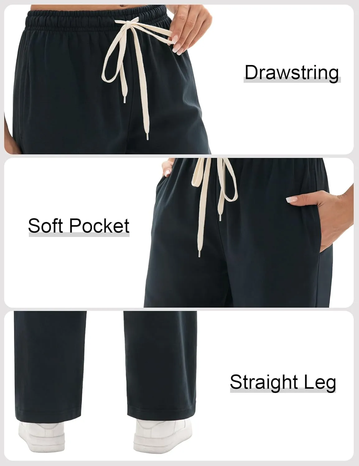 1/4 Pack Women's Wide Straight Leg Sweatpants, Cotton Baggy Lounge Sweat Pants, Casual Athletic Fit