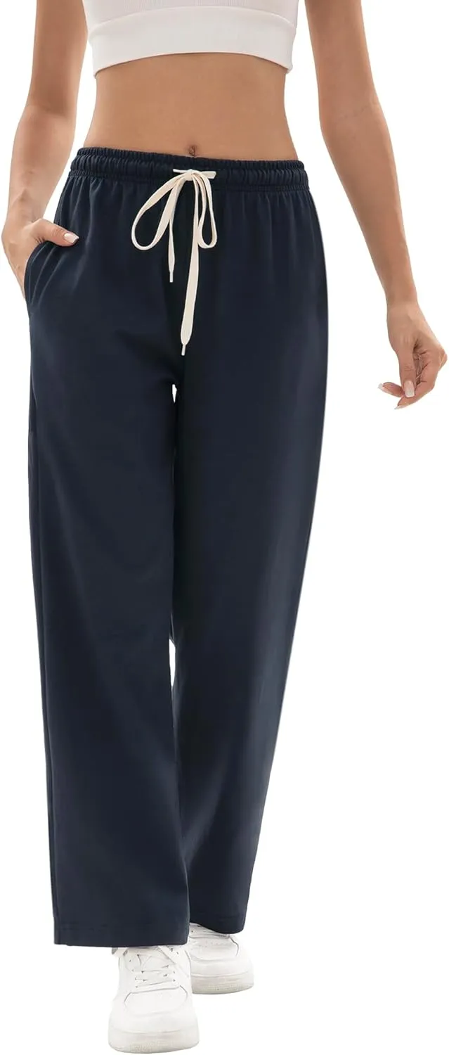 1/4 Pack Women's Wide Straight Leg Sweatpants, Cotton Baggy Lounge Sweat Pants, Casual Athletic Fit
