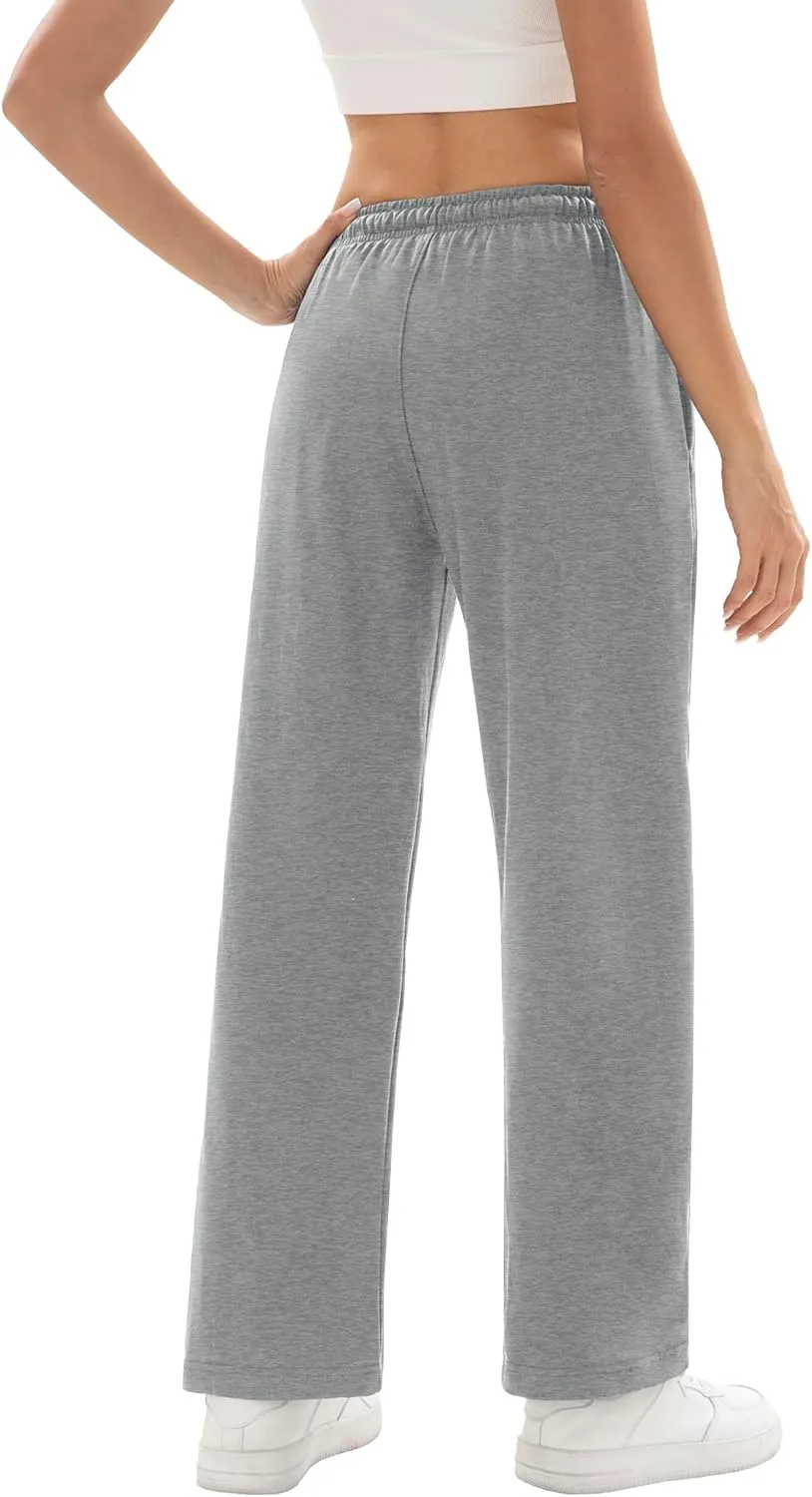 1/4 Pack Women's Wide Straight Leg Sweatpants, Cotton Baggy Lounge Sweat Pants, Casual Athletic Fit