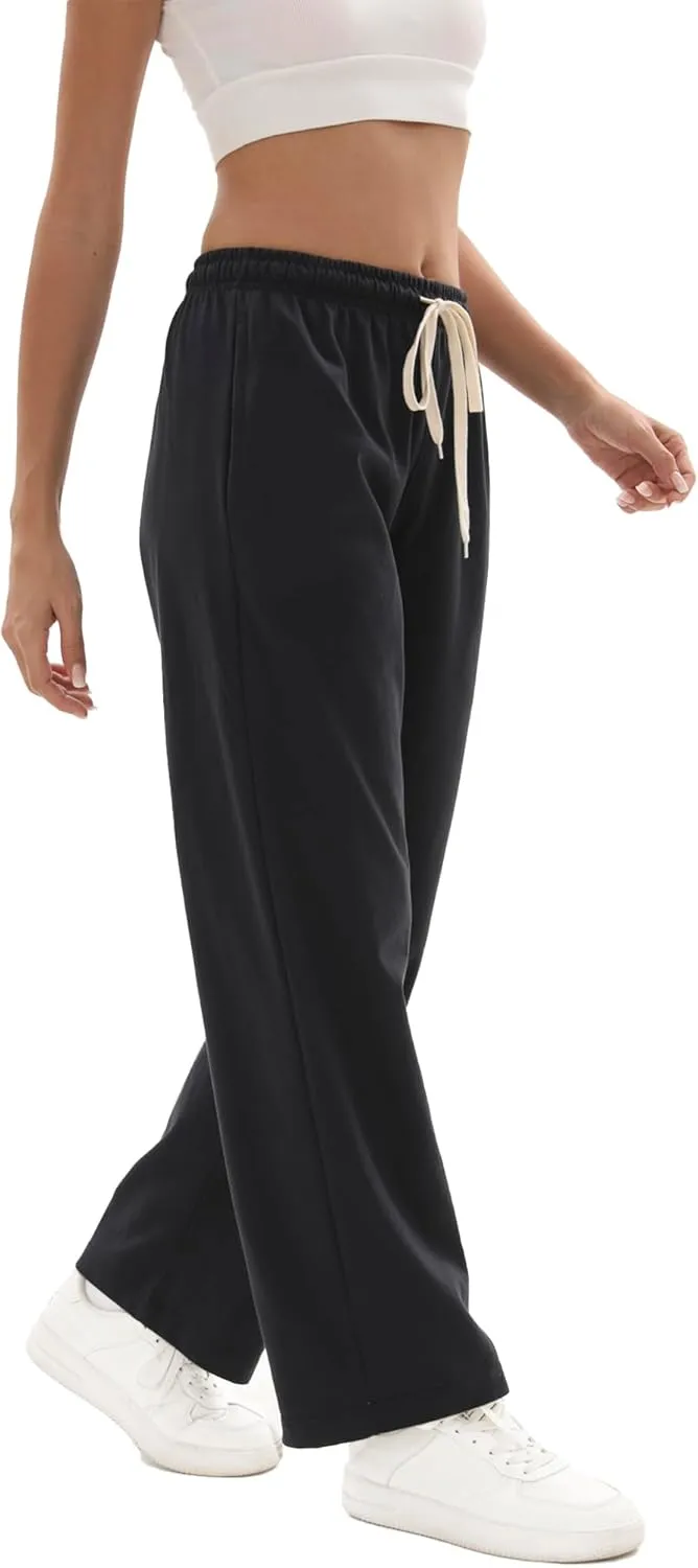 1/4 Pack Women's Wide Straight Leg Sweatpants, Cotton Baggy Lounge Sweat Pants, Casual Athletic Fit