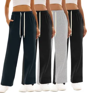 1/4 Pack Women's Wide Straight Leg Sweatpants, Cotton Baggy Lounge Sweat Pants, Casual Athletic Fit