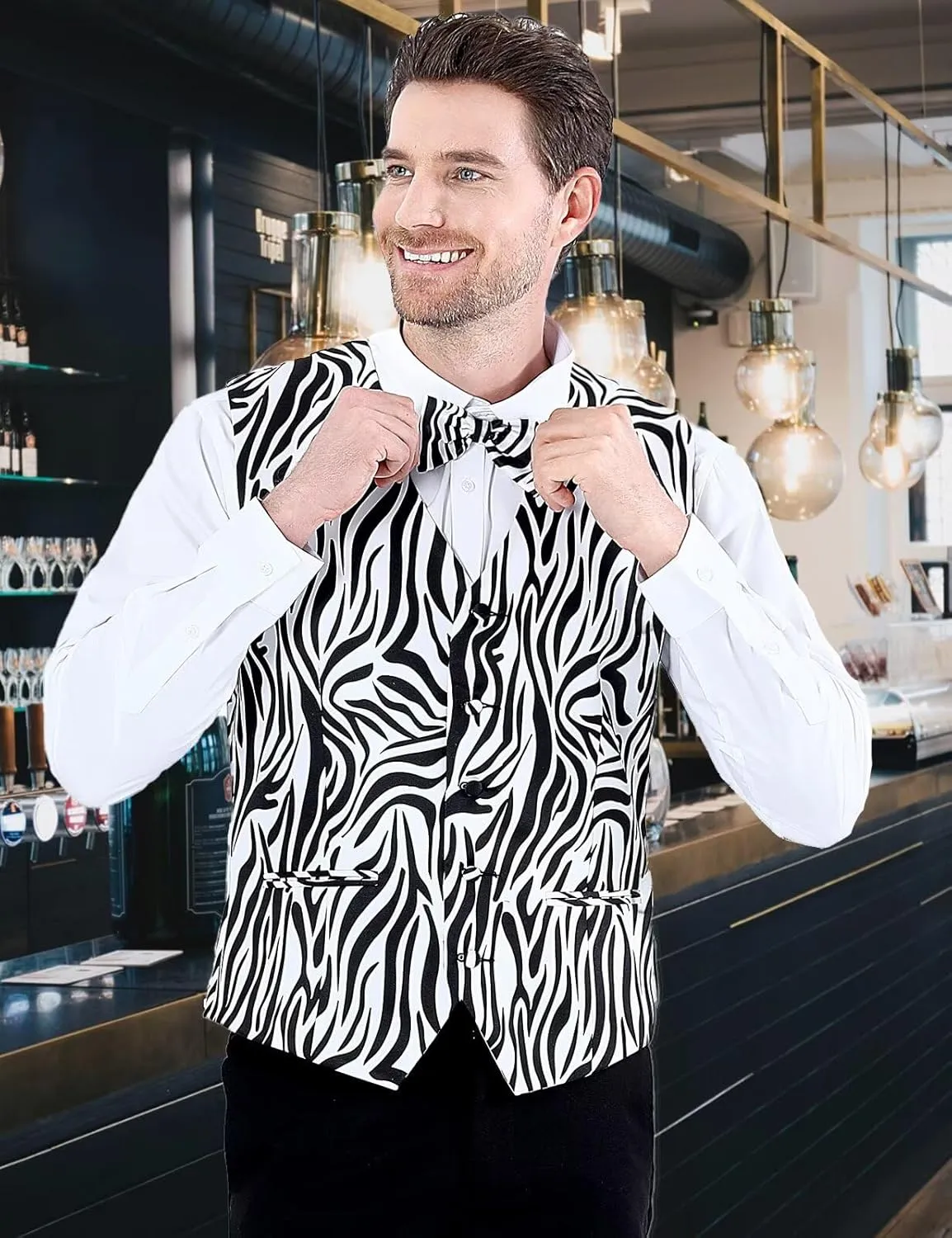 2-Piece Party Suit Vest for Men, Animal Print Waistcoat Vest & Bow Tie