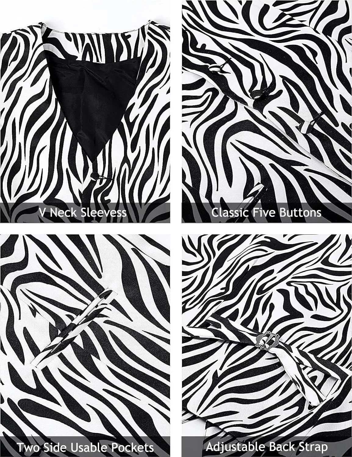 2-Piece Party Suit Vest for Men, Animal Print Waistcoat Vest & Bow Tie