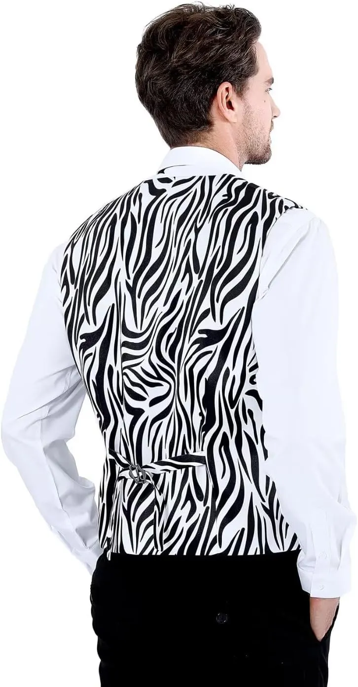 2-Piece Party Suit Vest for Men, Animal Print Waistcoat Vest & Bow Tie
