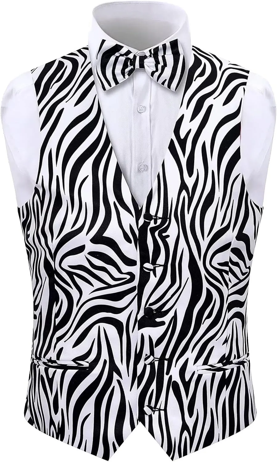 2-Piece Party Suit Vest for Men, Animal Print Waistcoat Vest & Bow Tie