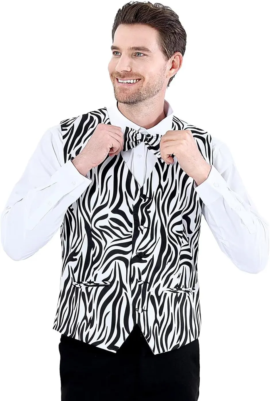 2-Piece Party Suit Vest for Men, Animal Print Waistcoat Vest & Bow Tie