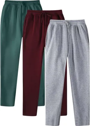 3 Pack Mens Sweatpants Fleece Athletic Pants Open Bottom Active Workout Sweat Pants with Pockets