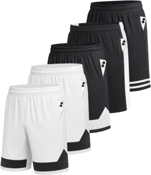 5 Pack Men's Athletic Shorts5PC Basketball Shorts with PocketsCasual Summer Shorts for Men
