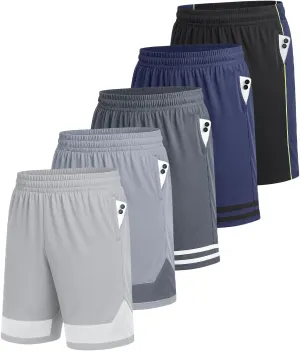 5 Pack Men's Athletic Shorts5PC Basketball Shorts with PocketsCasual Summer Shorts for Men