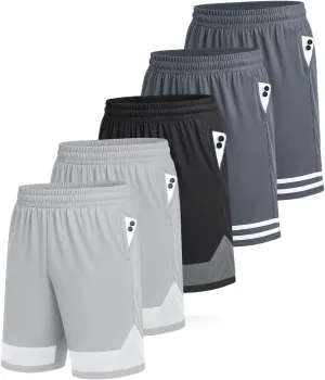 5 Pack Men's Athletic Shorts5PC Basketball Shorts with PocketsCasual Summer Shorts for Men