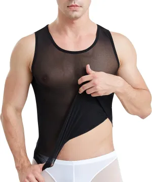 ABAFIP Men's Mesh Sheer Rave Tank Tops Summer Undershirt Semi See Thru Fitted Gym Workout Muscle Vest