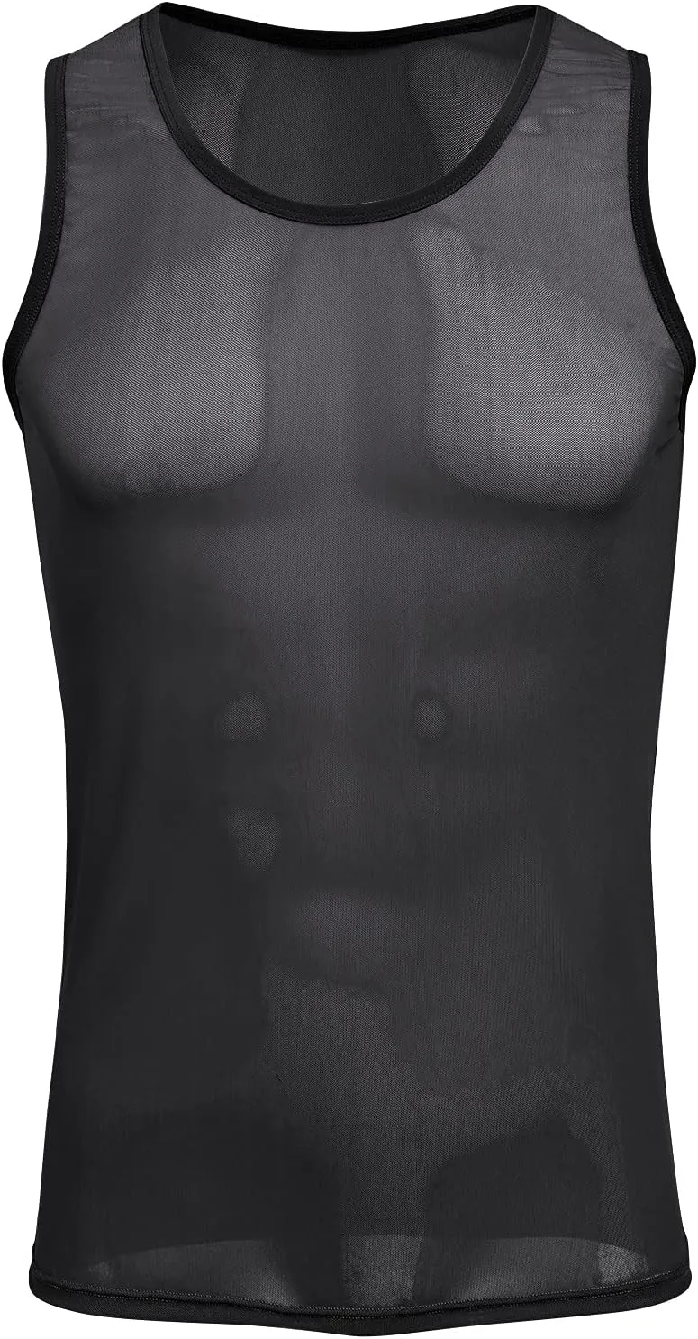 ABAFIP Men's Mesh Sheer Rave Tank Tops Summer Undershirt Semi See Thru Fitted Gym Workout Muscle Vest