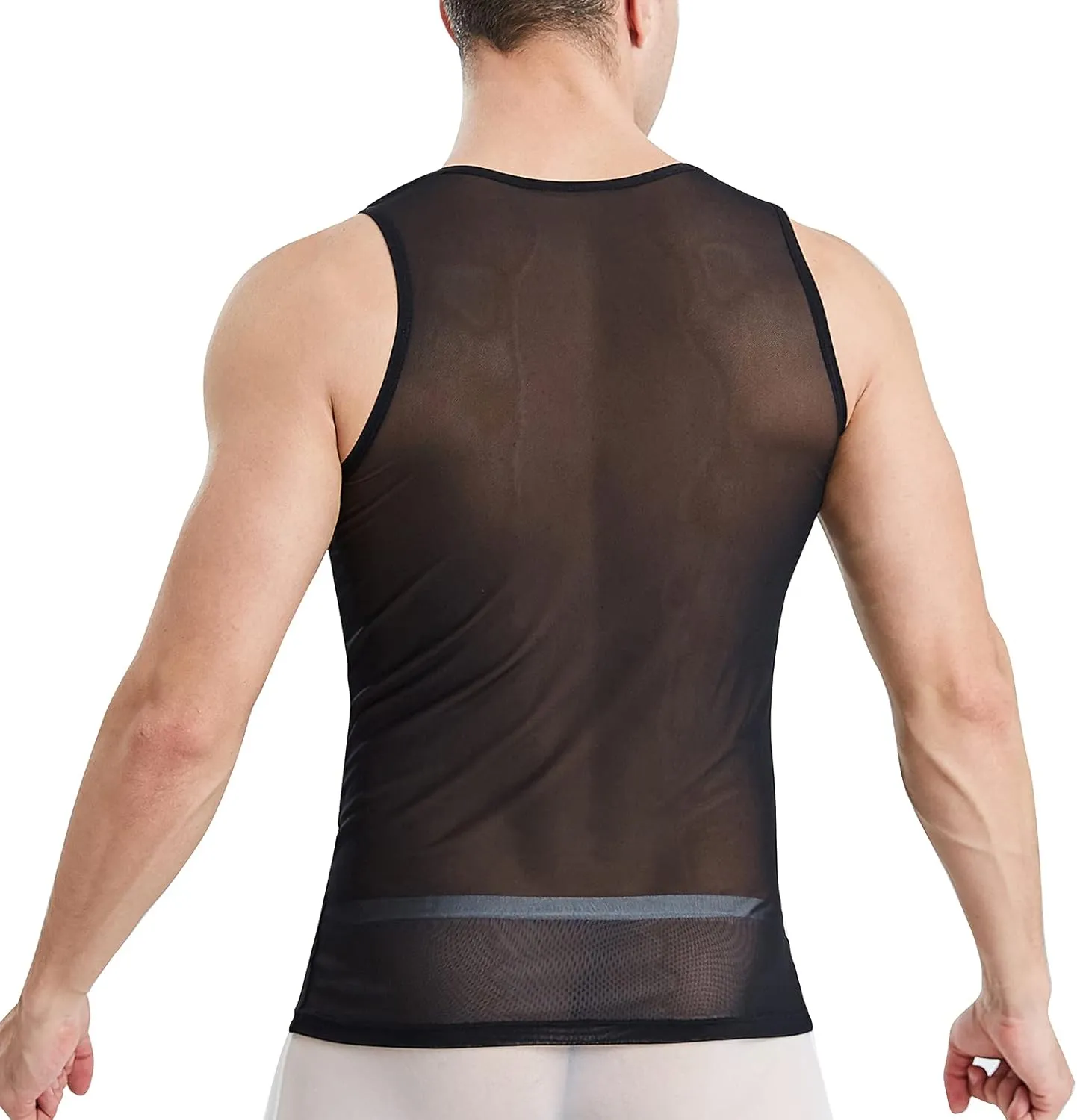 ABAFIP Men's Mesh Sheer Rave Tank Tops Summer Undershirt Semi See Thru Fitted Gym Workout Muscle Vest