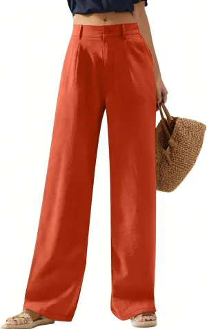 ADHOWBEW Women's Linen Pants Lounge Stretch Dressy Casual Work Plus Size Cotton Petite Flowy High Waisted Pants
