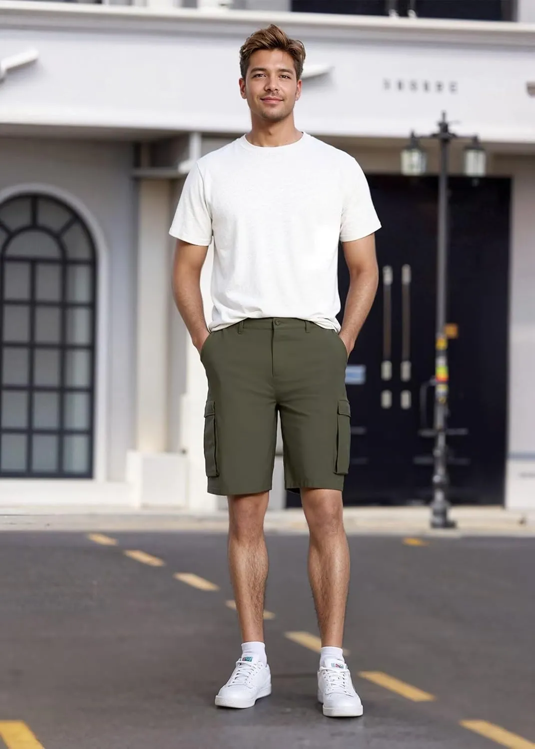 Agile Mens Casual Summer Flat Front Essential Stretch Shorts/Cargo Shorts with Pockets