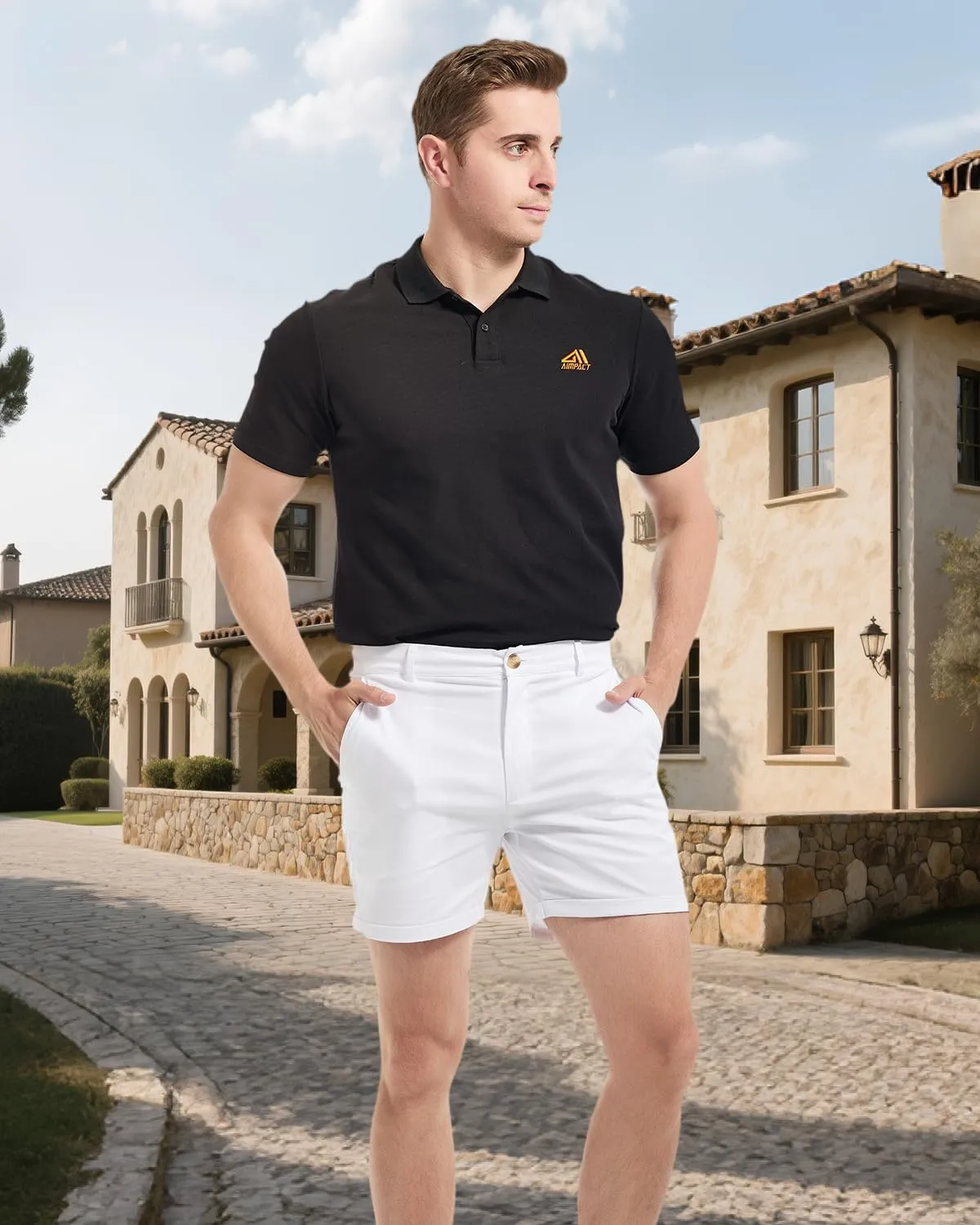 AIMPACT Mens Chino Shorts Slim-fit 5.5" Flat Front Stretch Casual Short Shorts