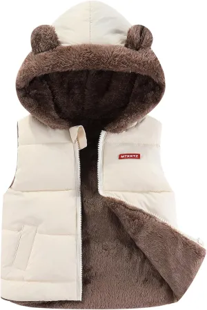 AIWUHE Toddler Boys Girls Hooded Puffer Vest Padded Warm Winter Jacket Sleeveless Bear ears Zipper Up Coat with pocket 1-7Y