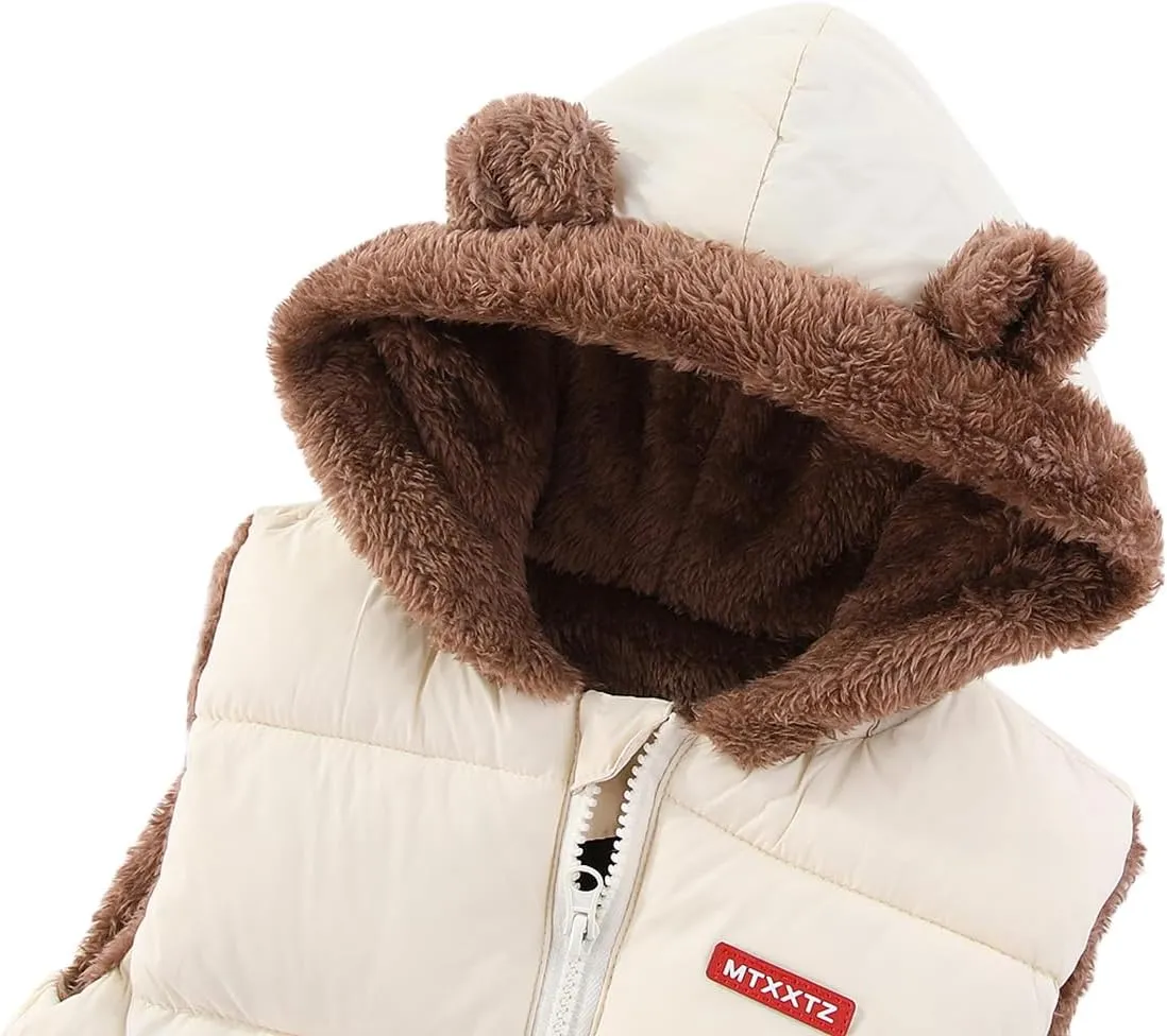 AIWUHE Toddler Boys Girls Hooded Puffer Vest Padded Warm Winter Jacket Sleeveless Bear ears Zipper Up Coat with pocket 1-7Y