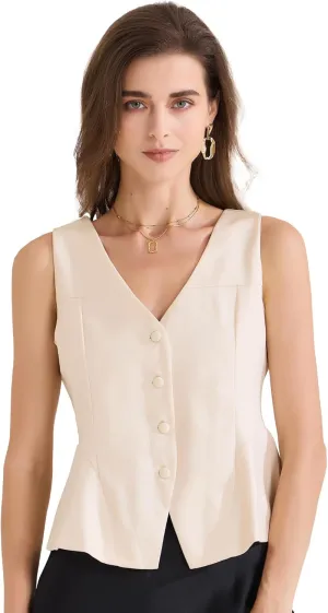 Allegra K Women's Sleeveless Vest Button Down Fully Lined V Neck Dressy Suit Waistcoat