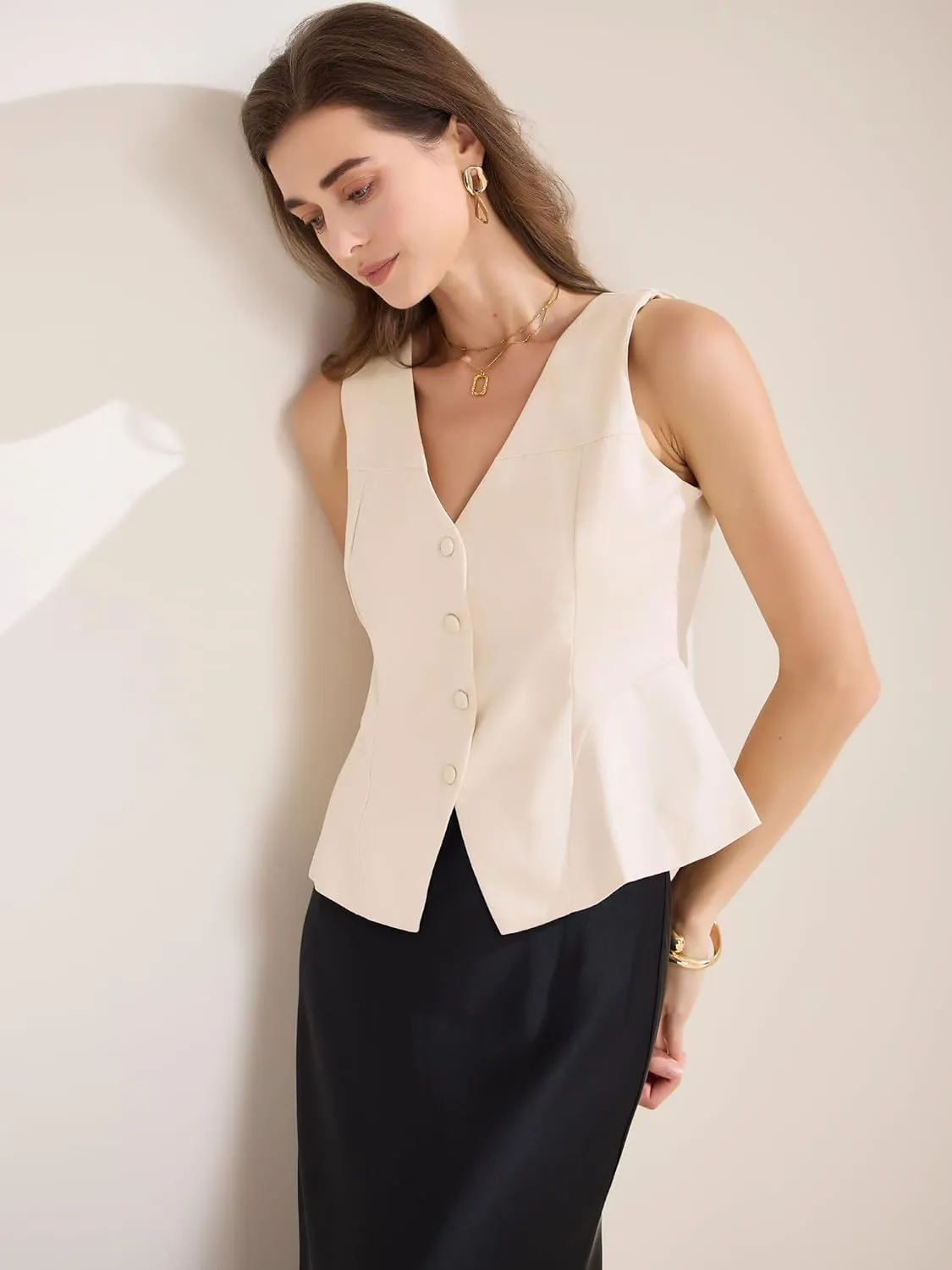 Allegra K Women's Sleeveless Vest Button Down Fully Lined V Neck Dressy Suit Waistcoat