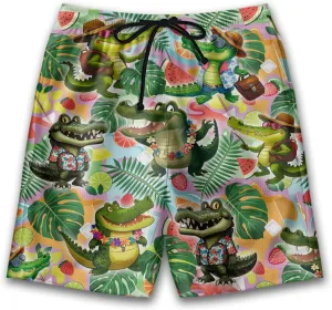 Alligator Mens Swim Trunks - Reptile Hawaiian Mens Shorts Casual - Summer Drawstring Beachwear Shorts PA59