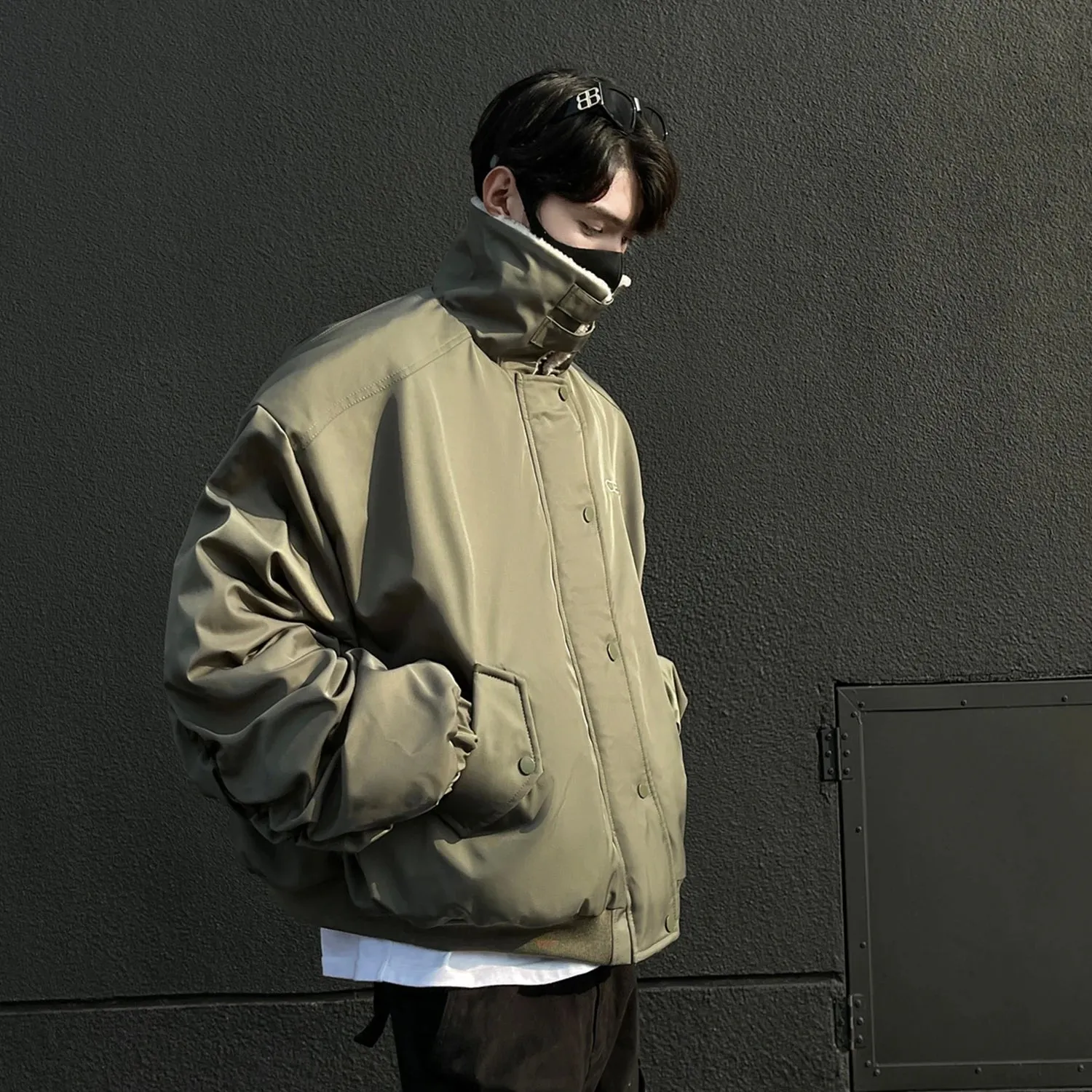 American Style Men's Cotton Padded Jackets Lamb Wool Thick Lapel Solid Color Buttons Male Coats Fashion 2024 Winter 9C8934