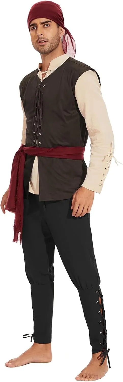 American Trends Renaissance Costume Men Pirate Vest Renaissance Viking Steampunk Halloween Medieval Costume Men