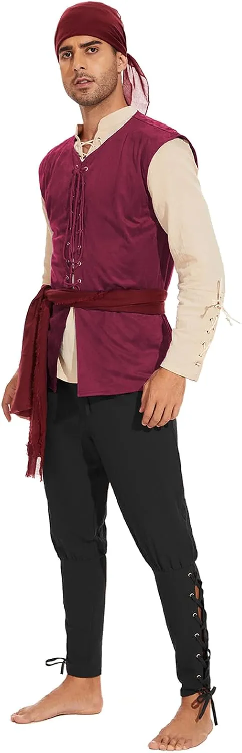 American Trends Renaissance Costume Men Pirate Vest Renaissance Viking Steampunk Halloween Medieval Costume Men