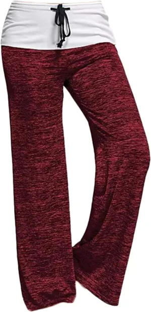 Andongnywell Womens High Waist Drawstring Wide Leg Trousers Casual Comfy Palazzo Pants Wide Legs Lounge Pants Trousers