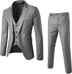 Aniywn Men's 3 Piece Suit Slim Fit Prom Suits for Men Wedding Formal Mens Suit Solid Blazer Jacket Vest and Pants Tuxedo Set