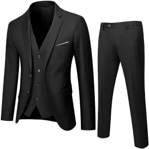 Aniywn Men's 3 Piece Suit Slim Fit Prom Suits for Men Wedding Formal Mens Suit Solid Blazer Jacket Vest and Pants Tuxedo Set
