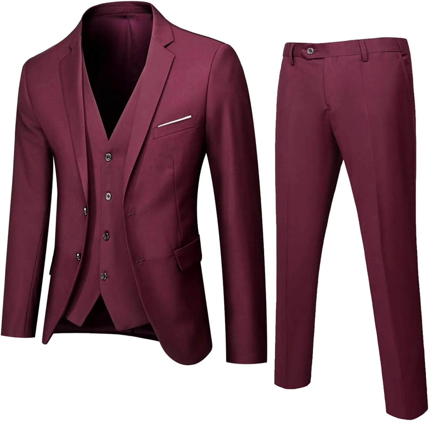 Aniywn Men's 3 Piece Suit Slim Fit Prom Suits for Men Wedding Formal Mens Suit Solid Blazer Jacket Vest and Pants Tuxedo Set