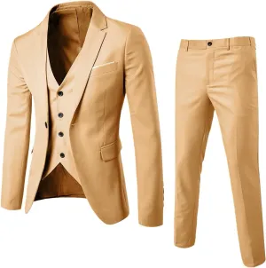 Aniywn Men's 3 Piece Suit Slim Fit Prom Suits for Men Wedding Formal Mens Suit Solid Blazer Jacket Vest and Pants Tuxedo Set