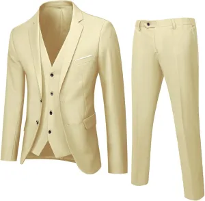 Aniywn Men's 3 Piece Suit Slim Fit Prom Suits for Men Wedding Formal Mens Suit Solid Blazer Jacket Vest and Pants Tuxedo Set