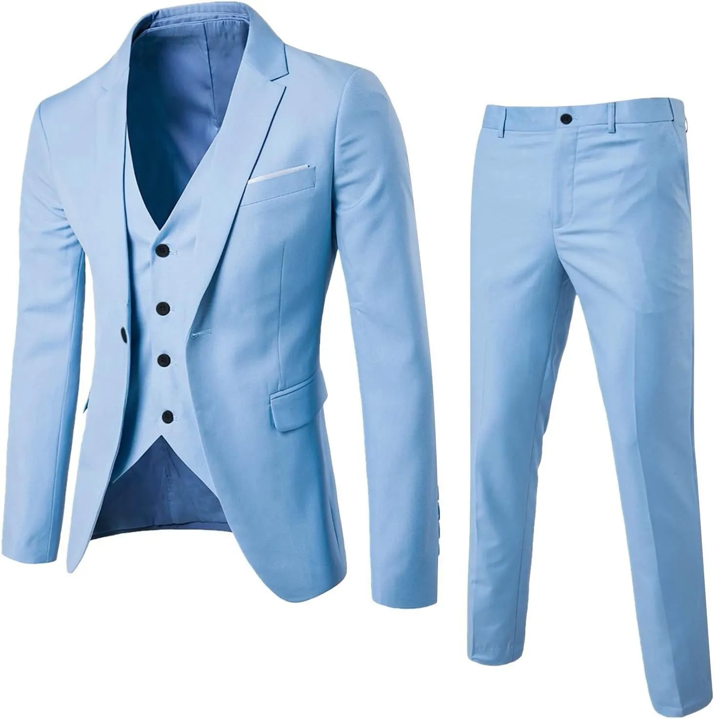 Aniywn Men's 3 Piece Suit Slim Fit Prom Suits for Men Wedding Formal Mens Suit Solid Blazer Jacket Vest and Pants Tuxedo Set