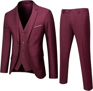 Aniywn Men's 3 Piece Suit Slim Fit Prom Suits for Men Wedding Formal Mens Suit Solid Blazer Jacket Vest and Pants Tuxedo Set