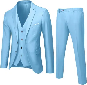 Aniywn Men's 3 Piece Suit Slim Fit Prom Suits for Men Wedding Formal Mens Suit Solid Blazer Jacket Vest and Pants Tuxedo Set