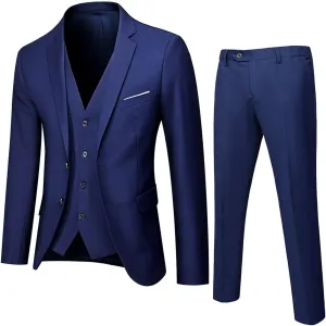 Aniywn Men's Blazer Vest Pants 3 Piece Sets Two Button Jacket Waistcoat and Trousers Solid Party Wedding Prom Dress Mens Suit