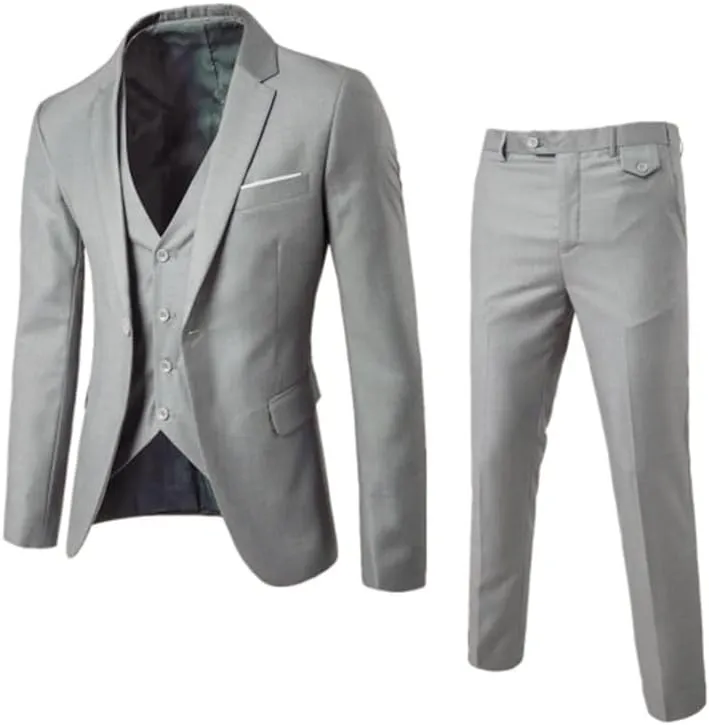 Aniywn Men's Blazer Vest Pants 3 Piece Sets Two Button Jacket Waistcoat and Trousers Solid Party Wedding Prom Dress Mens Suit