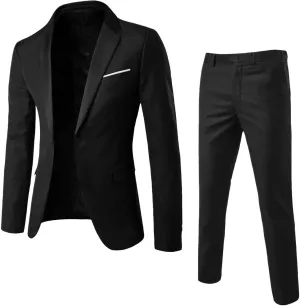 Aniywn Men's Slim Fit 2 Piece Suit, Button Solid Dress Suit Jacket Blazer and Pants Set Mens Business Wedding Party Suit Set