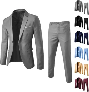 Aniywn Men's Slim Fit 2 Piece Suit, Button Solid Dress Suit Jacket Blazer and Pants Set Mens Business Wedding Party Suit Set