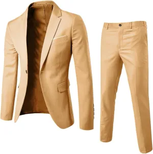 Aniywn Men's Slim Fit 2 Piece Suit, Button Solid Dress Suit Jacket Blazer and Pants Set Mens Business Wedding Party Suit Set