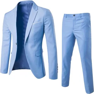 Aniywn Men's Slim Fit 2 Piece Suit, Button Solid Dress Suit Jacket Blazer and Pants Set Mens Business Wedding Party Suit Set