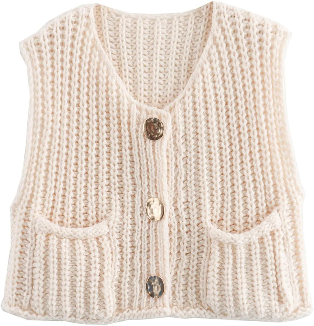 Arssm Women Button Down Sweater Vest Sleeveless Crop Knit Cardigan Cropped Knitted Sweater Vest with Pockets