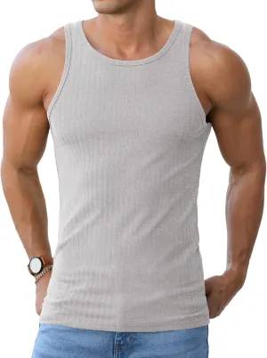 Askdeer Men's Ribbed Tank Top Casual Workout Sleeveless Shirts Soft Gym Muscle Bodybuilding Tee
