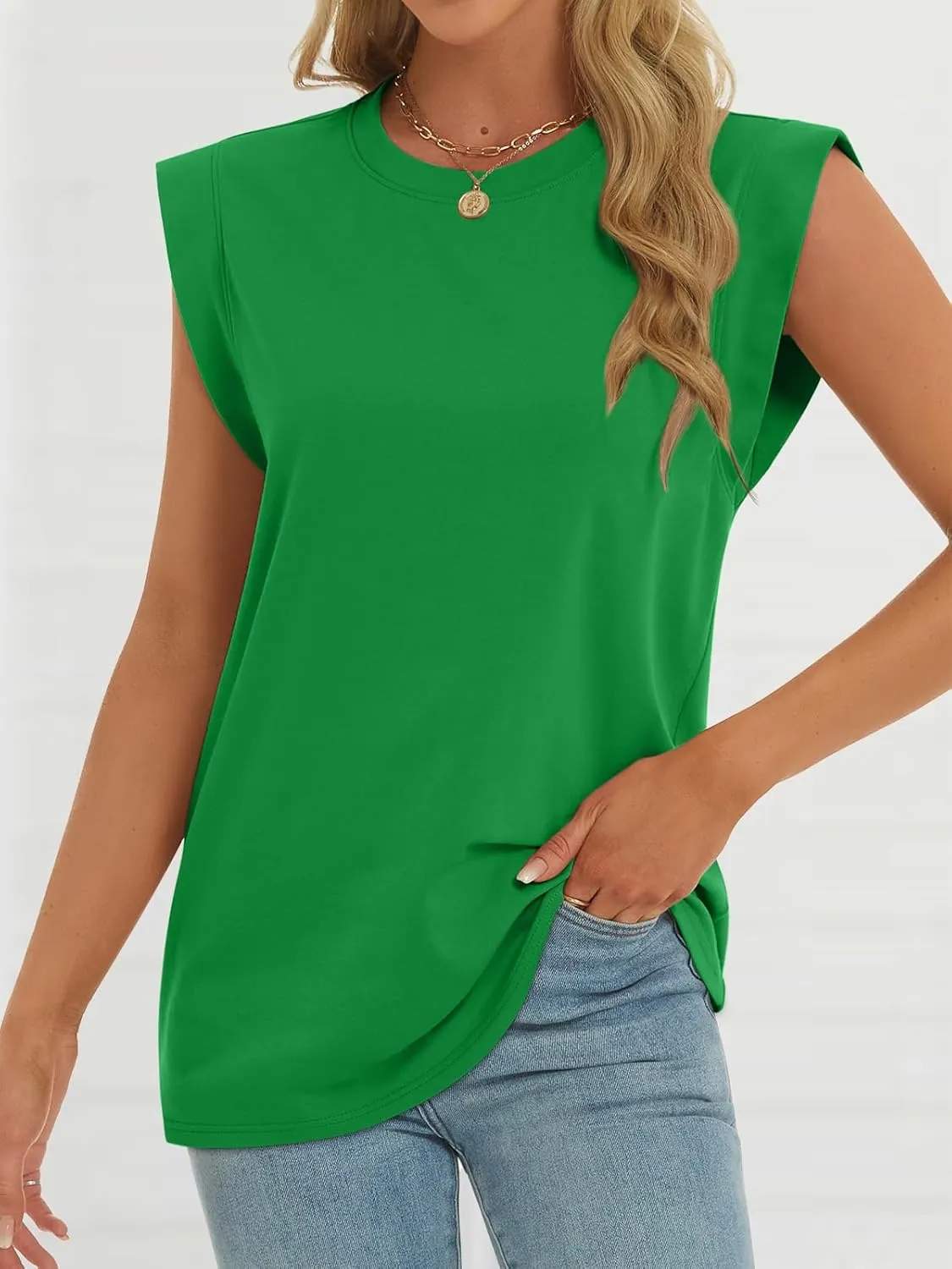 ATHMILE Women's Sleeveless Summer Tank Tops Casual Trendy T Shirts Basic Trendy Cap Sleeve Oversized Tee