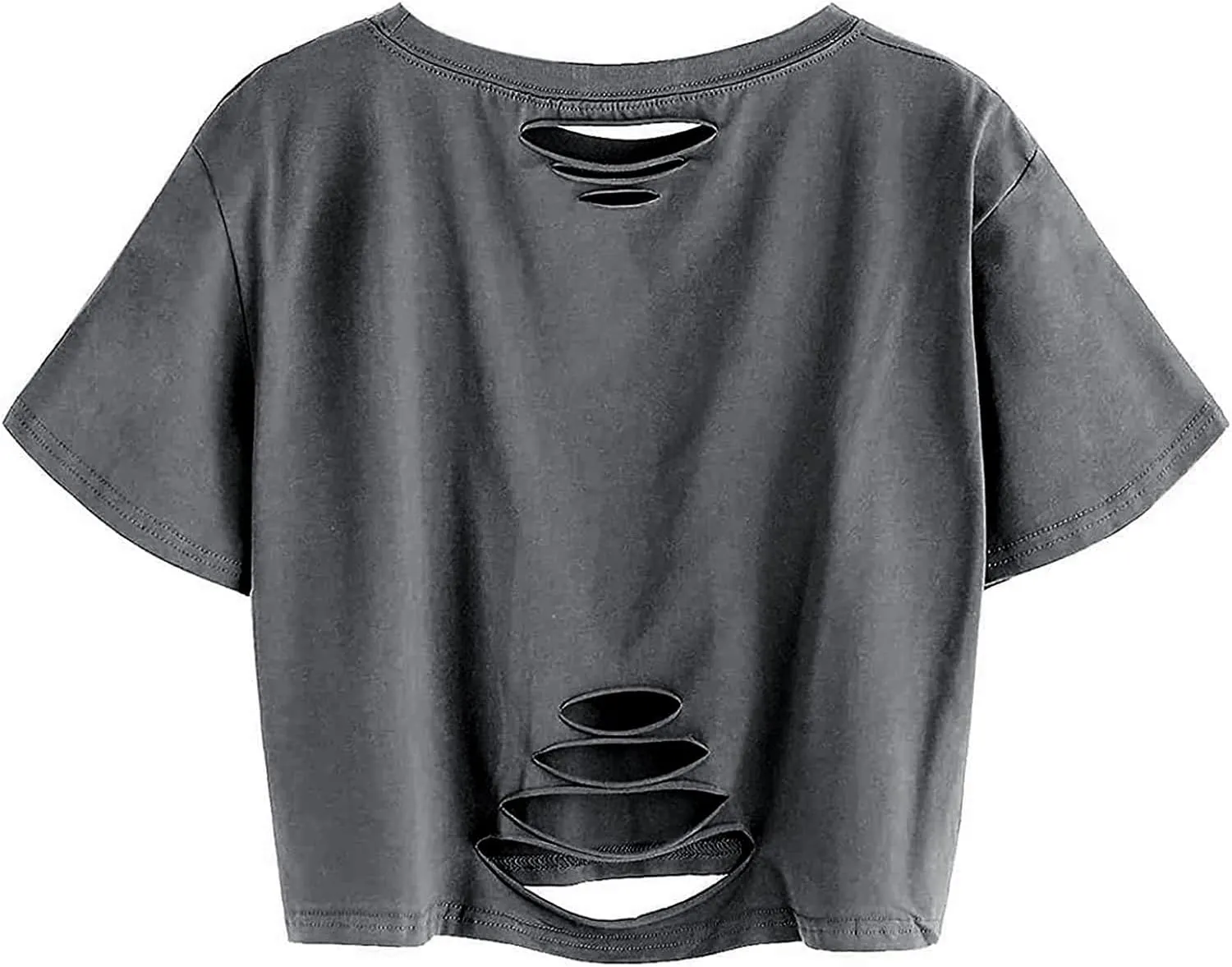 Avanova Women Los Angeles Graphic Distressed Oversized Crop Top Short Sleeve Ripped Boxy Loose Tee Shirt