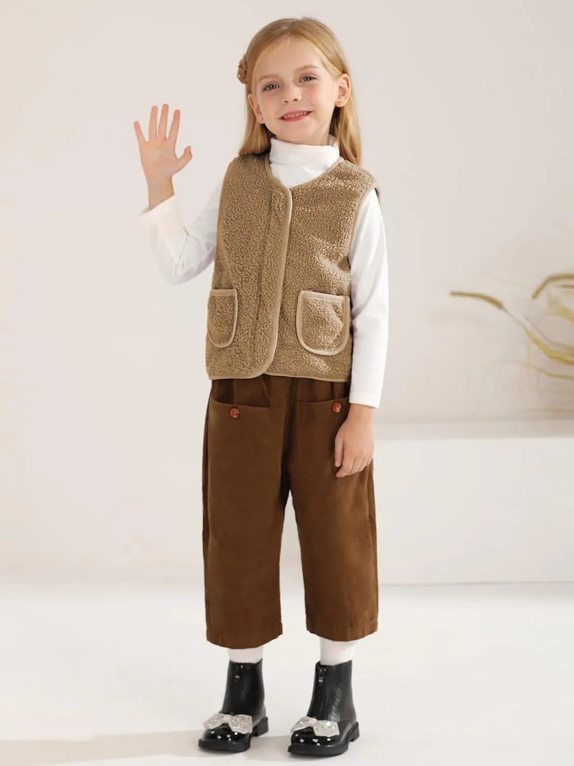 Baby Boy Girls Sleeveless Jacket Full Zipper Sherpa Fleece Vest Toddler Kids Fall Winter Waistcoat Outerwear with Pocket